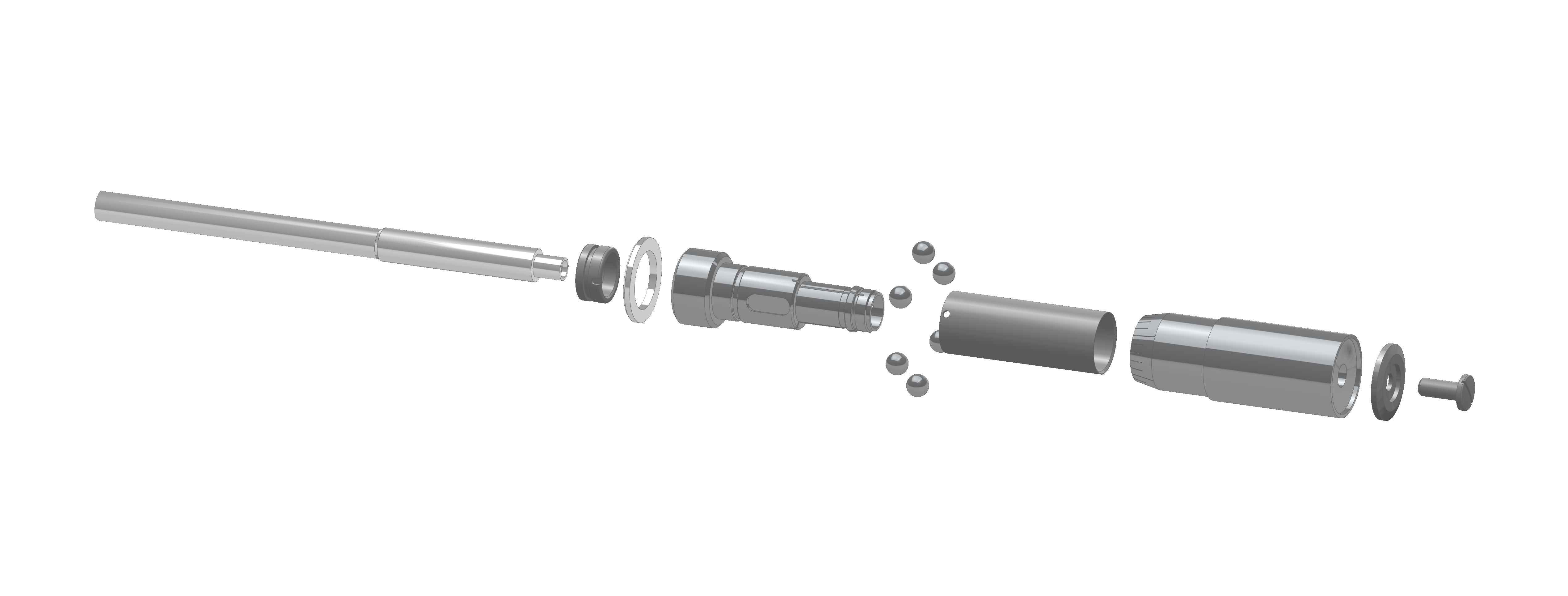 Exploded mechanical assembly representing the portfolio sections